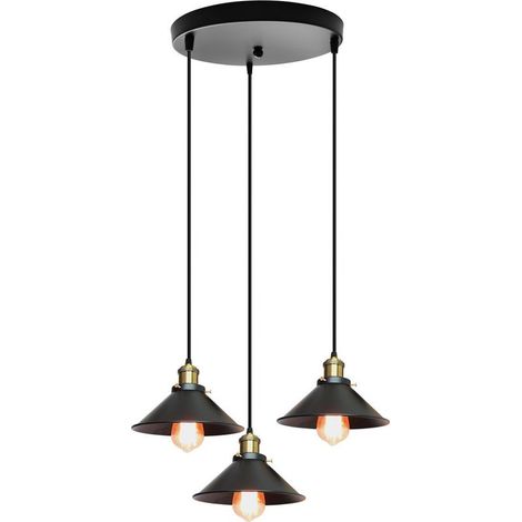 Plafonnier Rétro 3 Lumières Suspension Luminaire Industrielles 22CM Lustre Créatif Pour Salon Salle À Manger, Bar, Balcon, Noir (1/5)