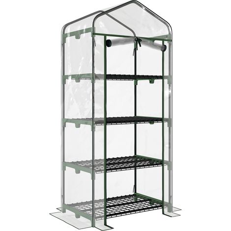 GagaSerre de jardin avec étagères 4 niveaux, serre de balcon, bâche renforcée PVC, châssis en acier, porte zippée, pour légumes plante fleurs, intérieur et extérieur, 70x50x160cm, transparente (1/5)