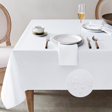 Nappe lavable Rectangulaire 140x240 cm Blanc Jacquard Géométrique pour Intérieur & Extérieur