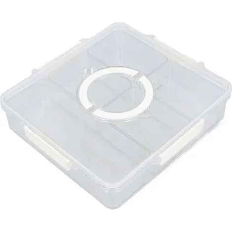 Plateau de service compartimenté avec poignée et couvercle transparent, 5 compartiments, boîte carrée hermétique pour apéritifs, charcuterie, bonbons et épices, transparent (1/3)