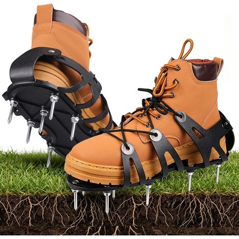 Aérateur Pelouse Chaussure, Chaussures À Ongles pour Gazon avec 26 Pointes en Acier Inoxydable, Aérateur de Pelouse avec Sangles Réglables, Aerateur Gazon Chaussures pour Herbe Jardin Patio (Noir) (1/5)