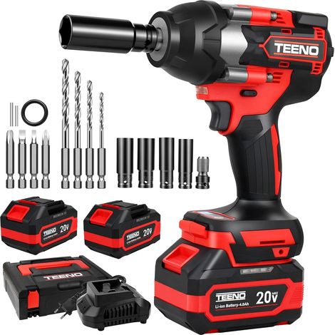 Teeno – Clé à chocs sans fil 700Nm – Moteur Brushless 20V – 2 batteries 4,0Ah – Vitesse variable 0-2800 tr/min – Pour réparations automobiles