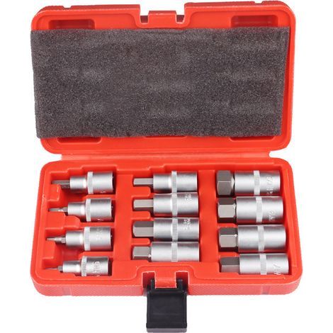 Jeu de 12 Douilles Allen 1/2" - douille 6 pans 1/2 Creux 5-22 mm - Six Pans Extérieurs Avec Mallette en Plastique (1/3)