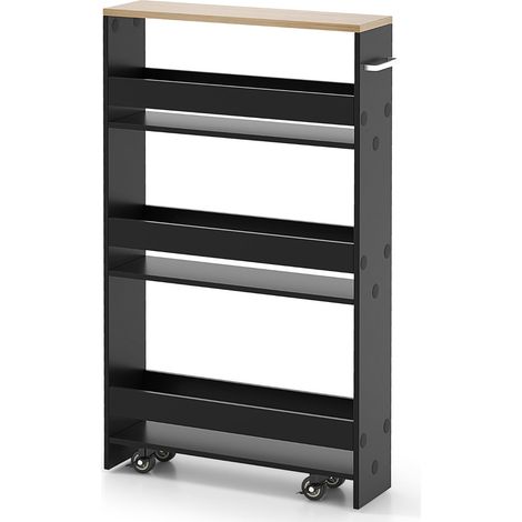 Carrello portaoggetti mobile 47,5 x 13 x 80,5 cm pratico contenitore 4 ripiani design contemporaneo in legno nero 200019381