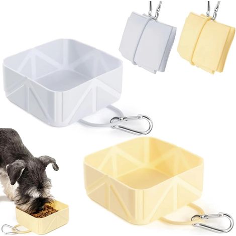 Lot de 2 gamelles pliables en silicone pour chiens - Gamelles de voyage portables et pliables pour la nourriture et l'eau des animaux de compagnie (gris et jaune)