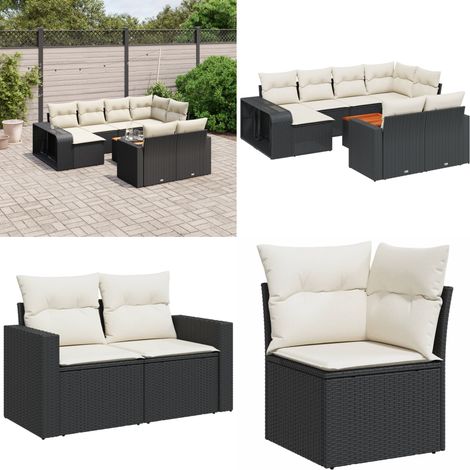 Salon de jardin 11 pcs avec coussins noir résine tressée - Ensemble Salon De Jardin - Mobilier De Jardin - Canapé Extérieur - Table De Jardin - Chaise Lounge - Home & Living (1/5)