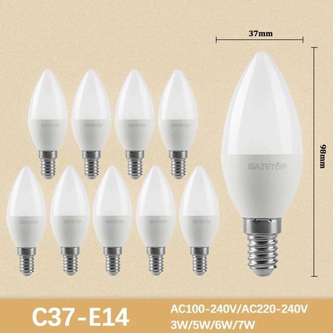 (C37 E14, Lumière naturelle 4000K) 10 mini-ampoules LED à haut rendement lumineux, sans scintillement, idéales pour l'éclairage des pièces à vivre.