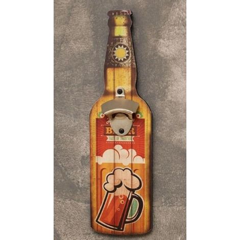 Abrebotellas de pared con decoración rústica de bar, ideal para cocinas familiares, salones de caballeros y comedores (11 x 39 cm). (1/5)