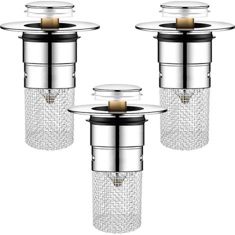 Lot de 3 crépines de vidange pour lavabo, récupérateur de cheveux, bouchon de vidange en acier inoxydable, filtre de sol en acier inoxydable pour remplacement de bouchon de lavabo. (1/5)