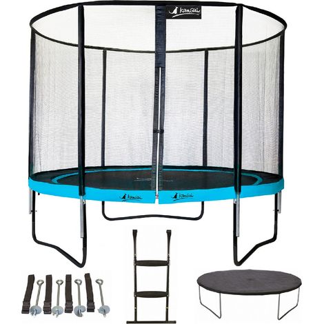 Kangui - Trampoline de jardin rond 305 cm + filet + échelle + bâche + kit ancrage PUNCHI Bleu