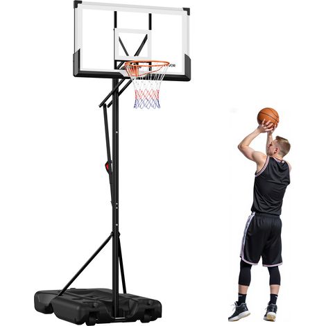VEVOR Soporte de Baloncesto Portátil, Aro de Baloncesto Ajustable en Altura hasta 3,05 m, Diseño Elevable, con Ruedas y Tablero de Policarbonato de 1371,6 mm, al Aire Libre, 1390 x 2240 x 3750 mm (1/5)