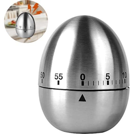 Küchentimer aus Edelstahl mit Eierkochfunktion - 60-Minuten-Mechanismus - Timer - Küchentimer - Mechanischer Küchentimer - Visueller Countdown - Eierkochen - Geeignet zum Kochen, Lernen, für Fitness u