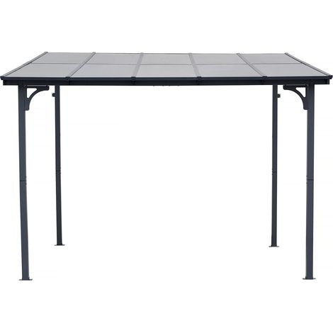 Habitat Et Jardin – Pergola adossée Marvin 304 x 298 cm – Aluminium gris foncé – Résistante à l'eau et aux UV – Hauteur modulable 191/243 cm (1/4)