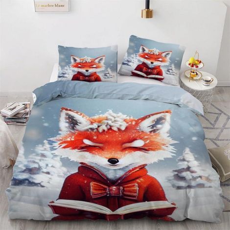 Bettwäsche-Set 220x240 cm mit 2 Kissenbezügen 80x80 cm, 3D Fuchs Motiv, Mikrofaser