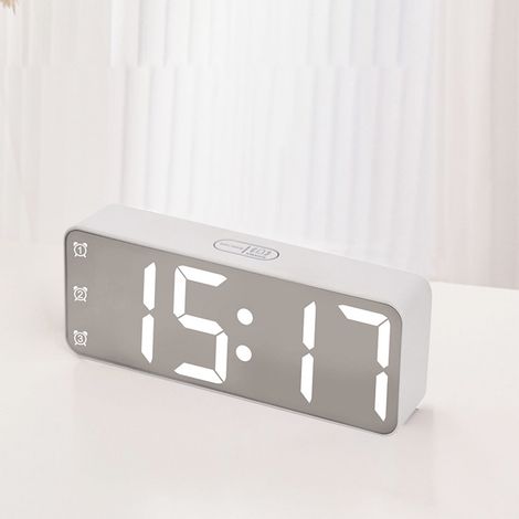 Horloge De Chevet - Affichage De La Température Et De La Date - Écran Miroir Translucide - Réveil À Commande Vocale - Alimentation USB Ou Piles AAA - 1 Pièce (1/5)