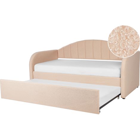 Cama nido glamurosa somier 90 x 200 cm tapicería de bouclé rosa melocotón Eyburie (1/5)