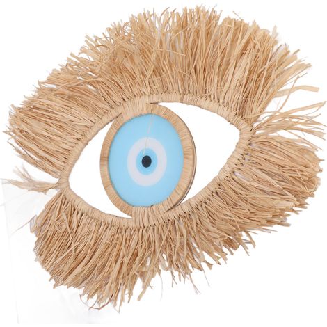 Gewebte Augen-Wanddekoration, wetterfest, lebendig, elegant, Strohgewebtes Wandornament für Wohnzimmer, Schlafzimmer, Himmelblau (1/5)