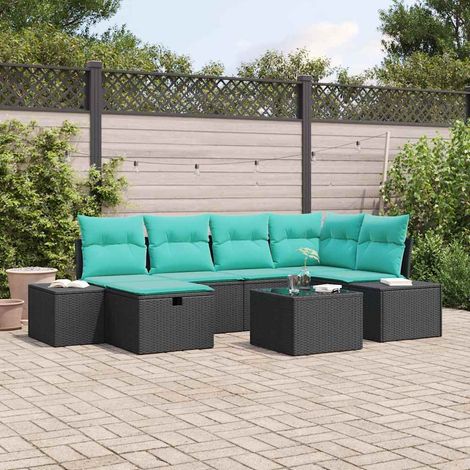 Teenpull – Gartensofa-set 7 Stk. Schwarz Poly-Rattan (1/5)