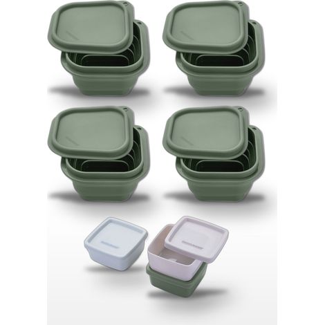 Lot de 4 Boîtes à Snacks Pliables en Silicone Vert et Set de 3 Boîtes à Sauce Fackelmann Storage (1/5)