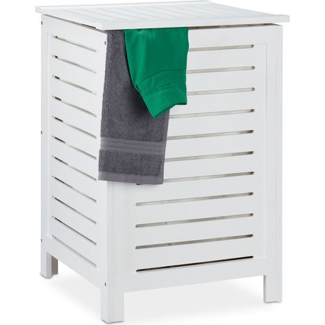 Relaxdays Cesto Portabiancheria con Coperchio, 86 L, Contenitore Panni Sporchi, Legno di Pino, 65,5 x 45 x 45 cm, Bianco (1/5)