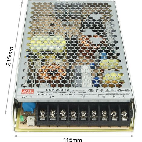 Alimentatore MW MEAN WELL CV 200W 16,7A RSP-200-12 Trasformatore Da AC 220V A DC 12V Per Luci Led Senza Ventola (1/3)
