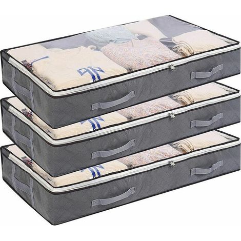 Lot de 3 Sacs de Rangement sous Lit Pliables avec Fenêtre Transparente et Poignées, Grande Capacité pour Vêtements (1/5)