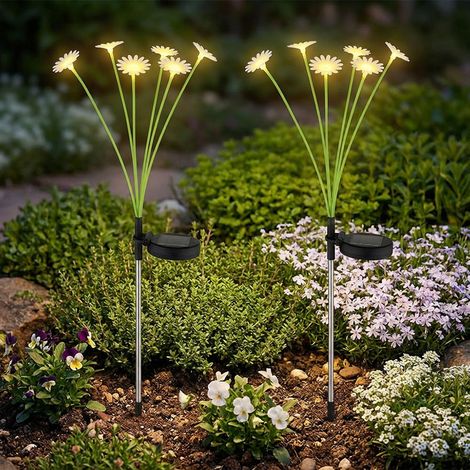 LED Solarleuchte Blumen Stecklampe Gartenleuchte Beetstecker Solarblumen Erdspieß, LED warmweiß, DxH 20x70 cm, 2er Set