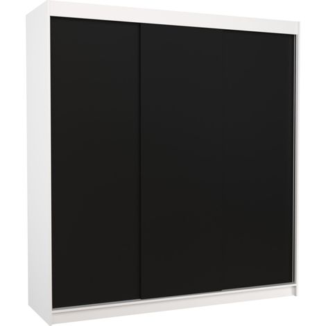 Armoire chambre adulte blanche et noir 2 portes coulissantes Kamia 200cm (1/5)