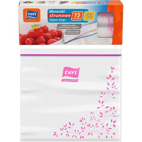 Sacchetti con chiusura a zip in LDPE da 1 litro, 15 pezzi, per alimenti, medicinali e cosmetici. (1/2)