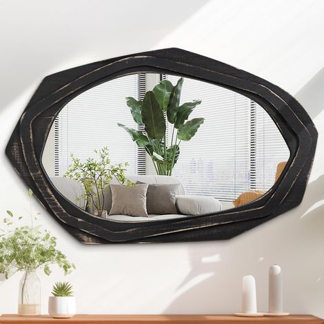 Grand miroir mural asymétrique - 70 x 45 cm - Rustique - Irrégulier - Décoration pour salle de bain, chambre à coucher, salon, couloir (1/5)