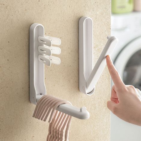 Système de rangement pour vêtements, crochet mural pour vêtements, étagère de rangement pour balcon, sans perçage, blanc pour usage domestique. (1/5)