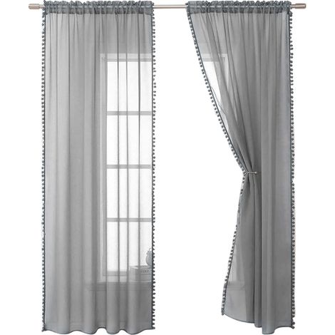 Leichte, leinenartige, strukturierte Vorhänge mit Spitze, halbtransparente Gardinen, leichter, luftiger und atmungsaktiver Stoff, Fensterdekoration für Schlafzimmer, Wohnzimmer, Esszimmer, 2 Paneele