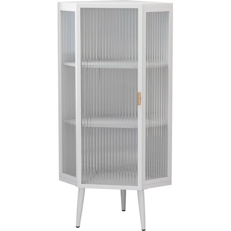 Vitrine portes en verre trempé meuble de rangement trois niveaux étagères coloris blanc format d'angle (1/4)