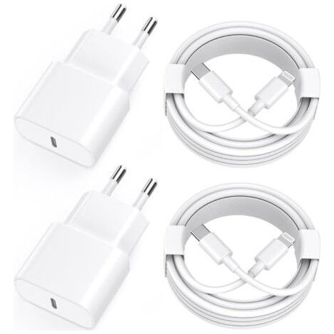 Chargeur Rapide iPhone 11 12 13 14, 2 Pack Chargeur de 20W Adaptateur avec 2M USB-C de données Lightning Cordon de Charge Compatible avec iPhone 14 13 12 11 Pro Max XS XR X (1/5)