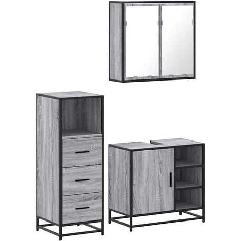 Maison Exclusive - 3-tlg. Badmöbel-Set Grau Sonoma Holzwerkstoff
