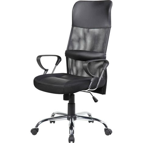 Dmora - Chaise de bureau Daguirr, Fauteuil présidentiel avec accoudoirs, Chaise de bureau ergonomique, 56x61h111/121 cm, Noir