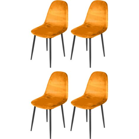 Lot de 4 chaises "Inoui" en velours - Jaune moutarde - L 55 x P 44 x H 90 cm - Livraison gratuite