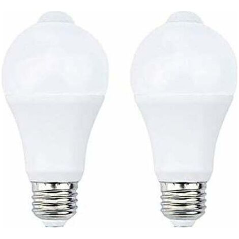 Pair 12-W-E27-PIR-Infrarot-LED-Lampe mit Bewegungsmelder, automatischer Ein-/Ausschaltung, A60 220 V, 1200 lm, entspricht 120 W Halogenlampe, für Treppenhaus, Flur, Garage (2er-Pack, Kaltweiß 5700 K) 