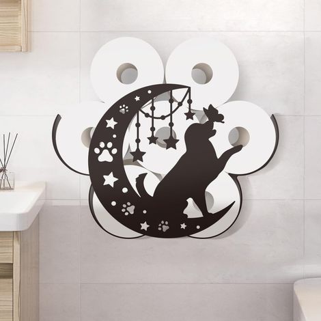 Boho Dog Moon Metal Toilet Paper Holder, Cute Dog Decorative Toilet Paper Storage Holder, 8 Extra Roll Toilet Paper Storage Holder for Room (1/5)