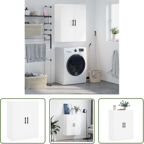 The Living Store Armoire murale blanc 69,5x34x90 cm - Armoire Murale - Meuble De Rangement - Armoire Blanche - Étagère Murale - Rangement Mural (1/5)