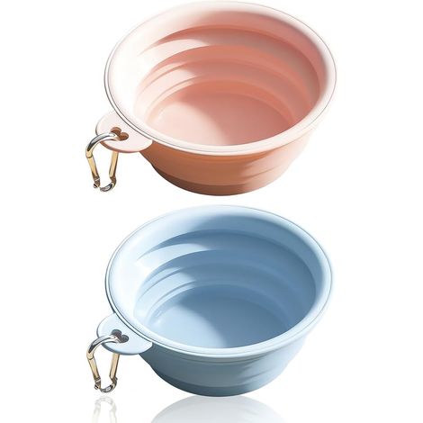 2 PCS Gamelle Pliable pour Chien, Bols Rétractables Silicone 650ml Rose et Bleu, Accessoire de Voyage Portable pour Animaux