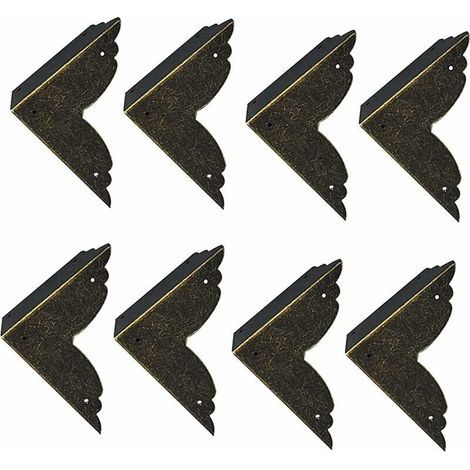 8 piezas de protectores de esquina decorativos de hierro vintage, protectores de esquina de metal para muebles, protectores de esquina de bronce para muebles y cajas de madera, joyero, bronce 707020mm (1/4)
