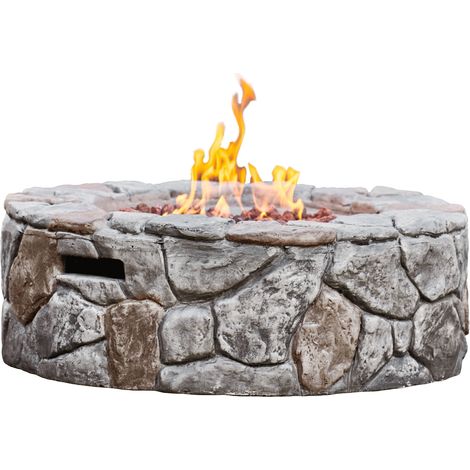 Teamson Home Outdoor Garden Round Propane Gas Fire Pit Table Burner, Smokeless Firepit, Patio Furniture Heater, Stone Effect with Lava Rocks & Cover (1/5)