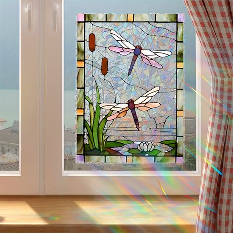Lot de 6 films électrostatiques pour fenêtre motif libellule, lavables et réutilisables, idéal pour le salon et la chambre, en PVC (1/5)