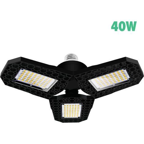 Plafonnier LED déformable AC85-265V pour garage, atelier, entrepôt ou sous-sol, en forme de pale de ventilateur à trois pales, culot E27/E26, angle d'éclairage réglable, lumière blanche 6000K. (1/2)
