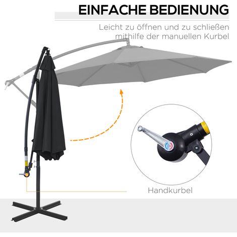 Parasol déporté à manivelle pour jardin, toile résistante, inclinaison réglable, 3m de diamètre, pied croix inclus