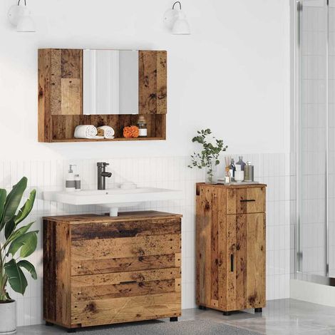 vidaXL Juego de muebles de baño con cajón 3 pcs Madera Vieja (1/5)