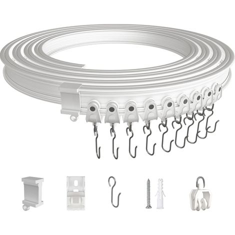 5 Mètres Rail de Rideau Plafond, Kit Flexible Pliable, Blanc (1/5)