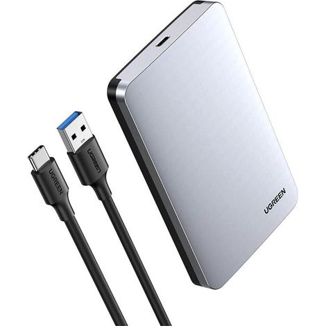 Carcasa para disco duro Ugreen CM300 70498 para SATA 3.0 de 2,5'' y 6 Gbps - gris + cable USB-C - USB-A de 0,5 m