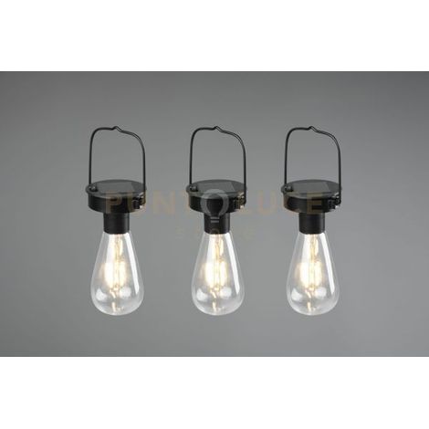 CAMPUS KIT 3 LAMPADE LED DA APPENDERE NERE DA ESTERNO IP44 SOLARE RICARICABILE CON SENSORE CREPUSCOLARE H. 16CM